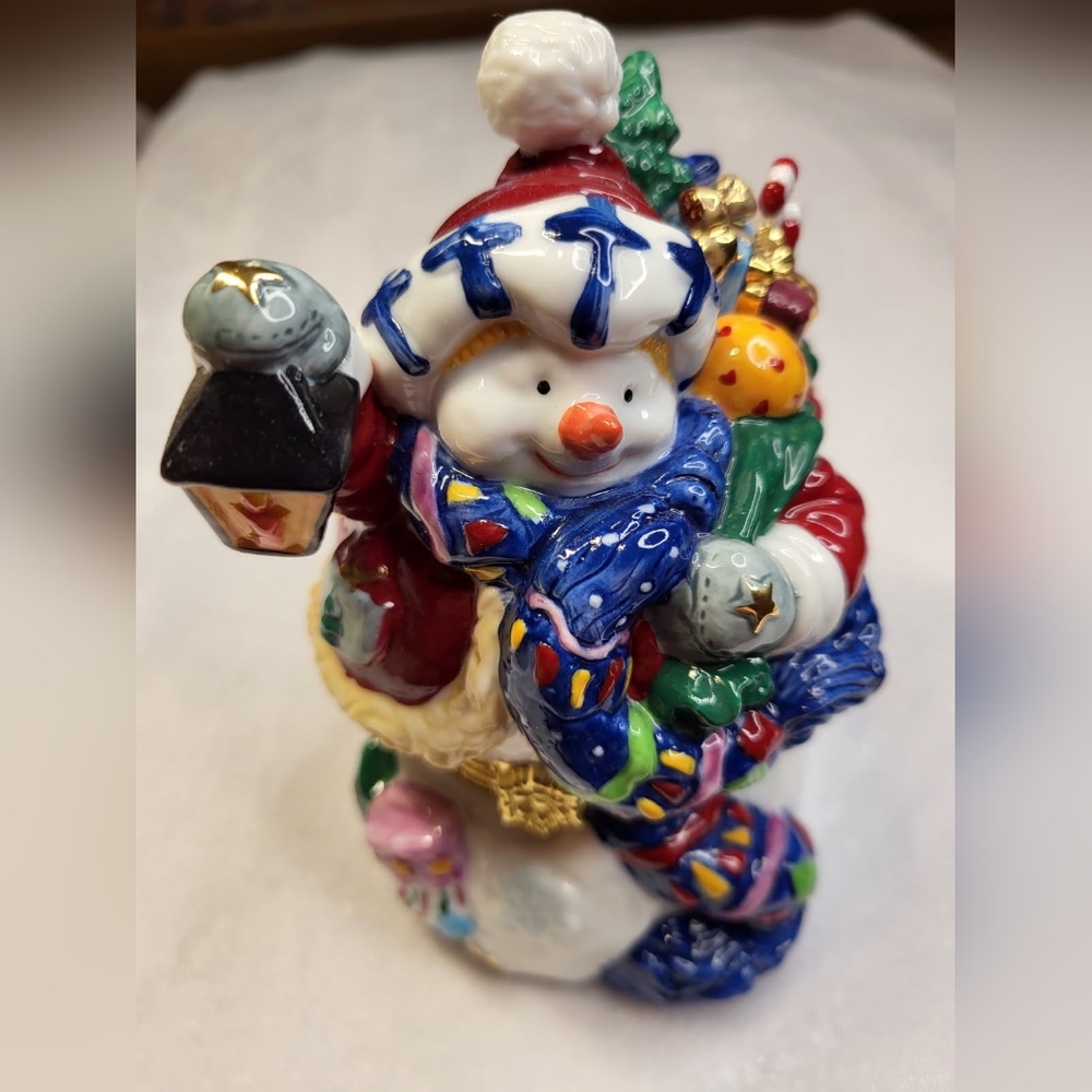 Traditions Porcelain Christmas Snowman Santa Trinket Box